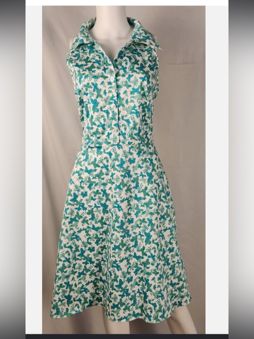 90s Suits Us size 8 green Butterfly Floral Shirt Dress Garden/Preppy/vintage